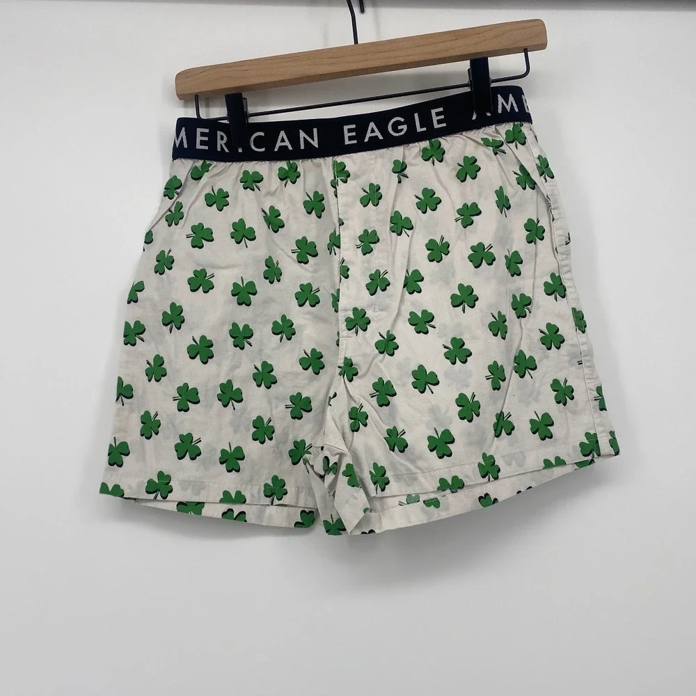 American Eagle Boxer Shorts Mens Small S White Green Shamrock Clover St Patricks